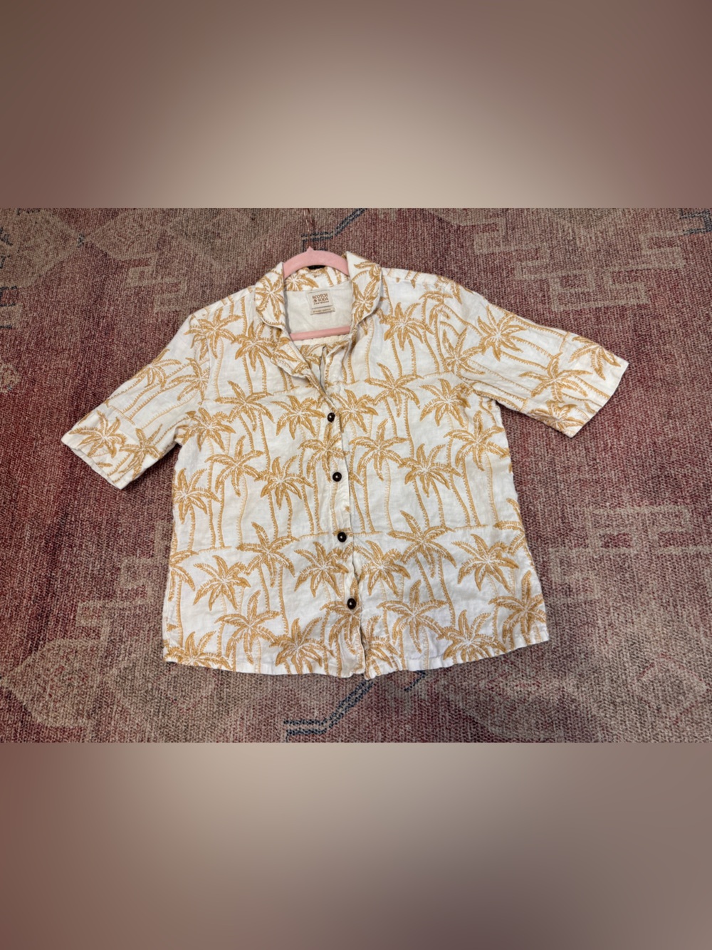 Scotch & Soda women’s embroidered palm tree Hawaiin button down boxy top sz med